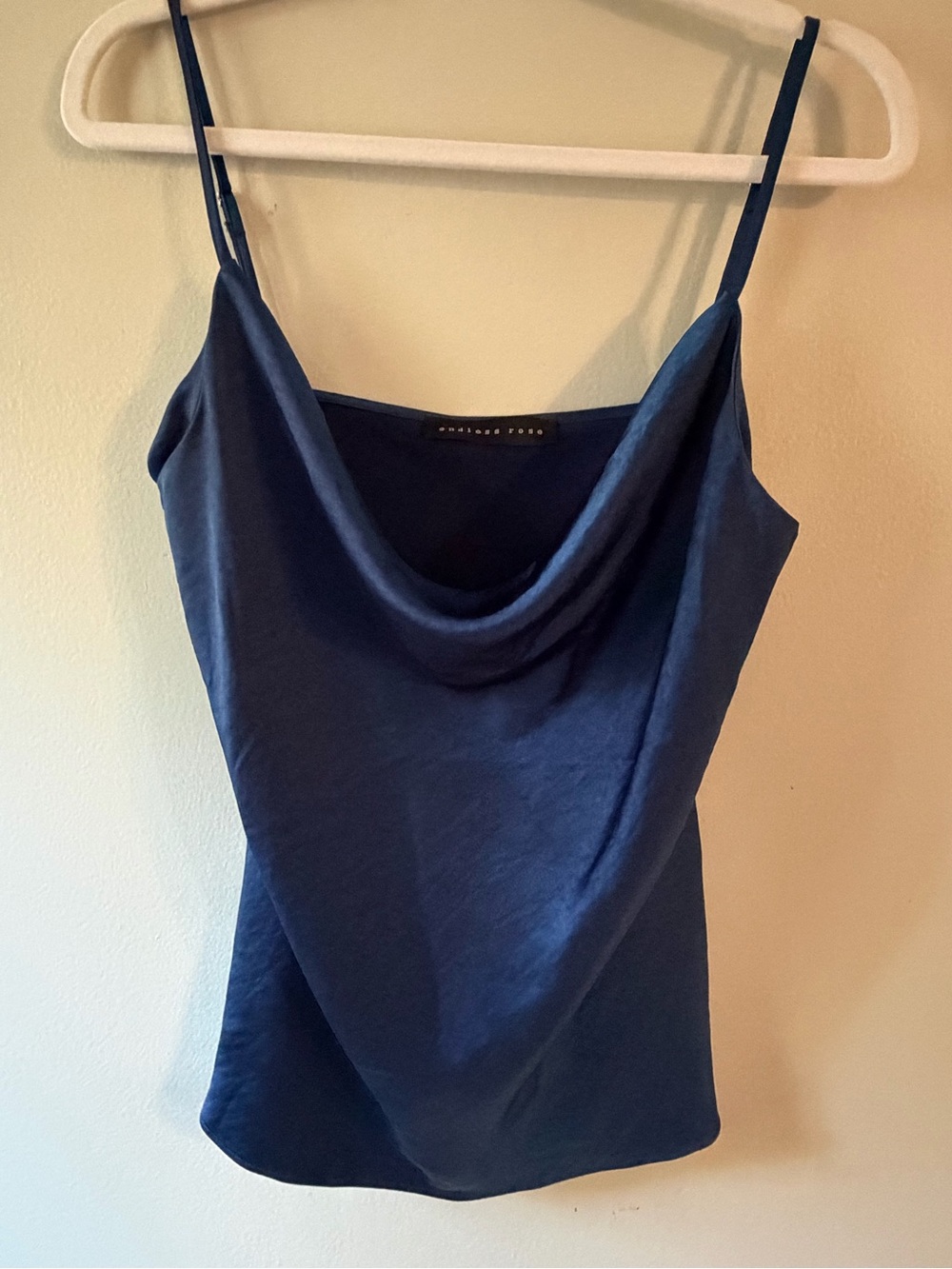 Endless Rose- Navy Satin Cowl Neck Tank